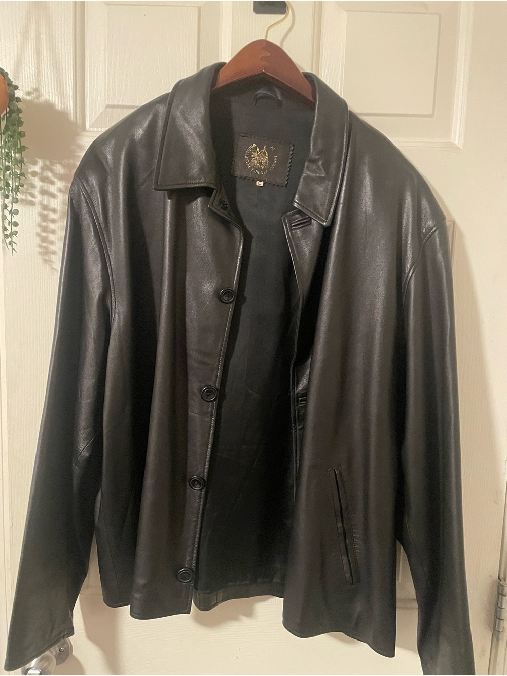 Men's Black Leather Button-Front Jacket